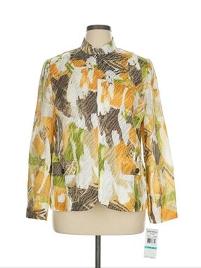 Alfred Dunner Tradewinds Abstract Print Button Front Blazer Jacket Multicolor 16